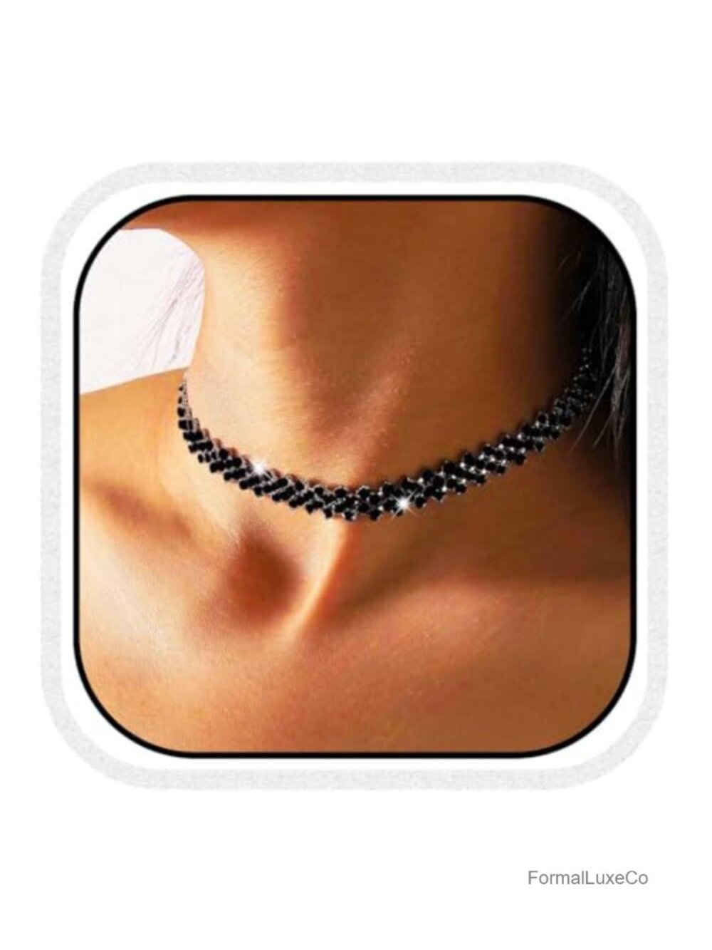 Rhinestone Tennis Choker Necklace with Extension Chain